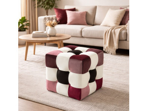 Pufe de veludo "Patchwork" - 42 x 42 x 42 cm - Multicolorido 2