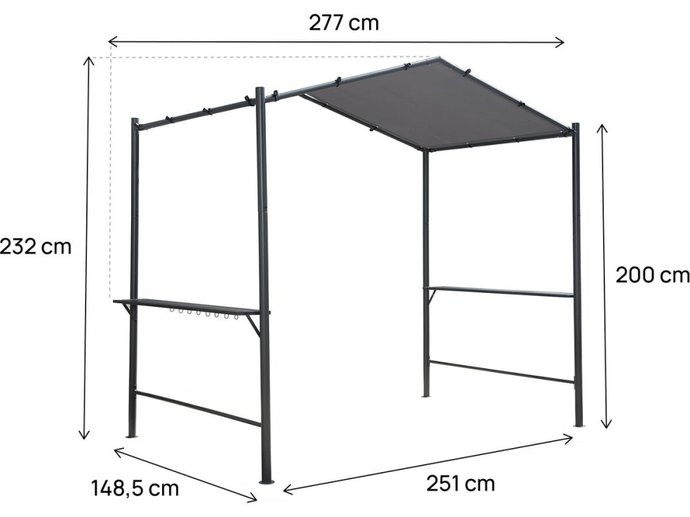 Gazebo pergolado para churrasco - 277 x 149 cm - Antracite -