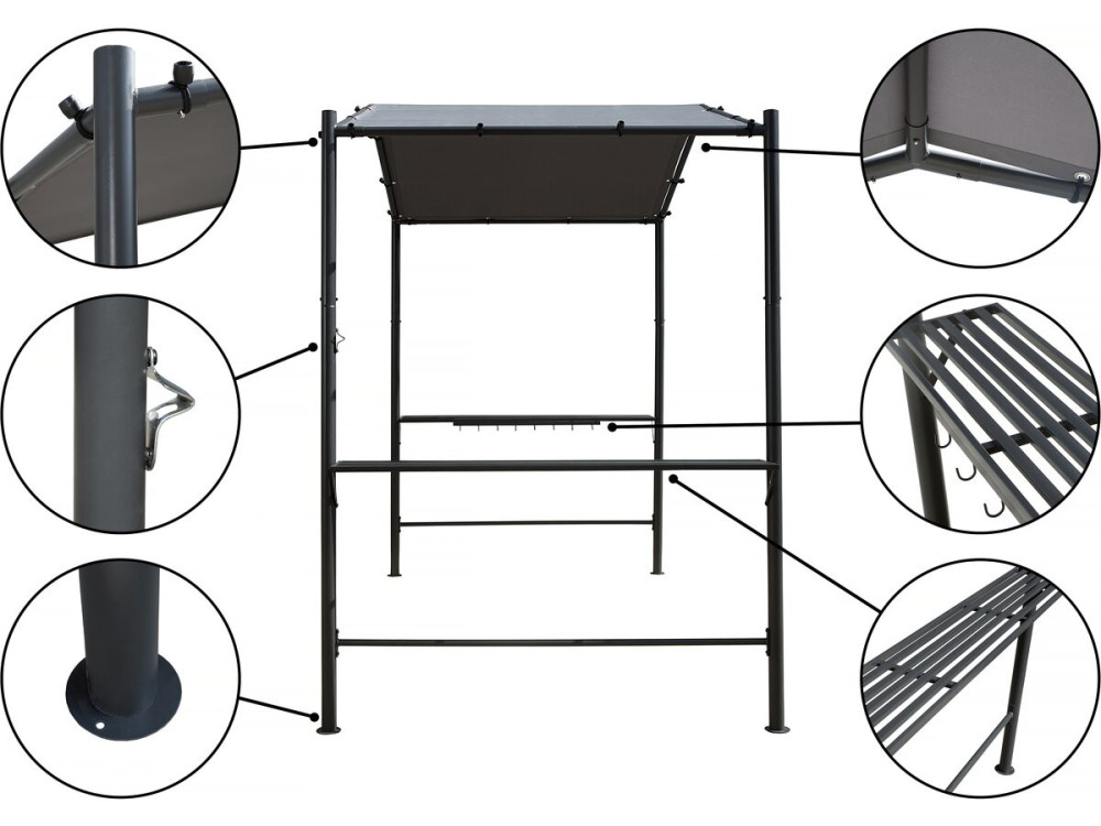 Gazebo pergolado para churrasco - 277 x 149 cm - Antracite -