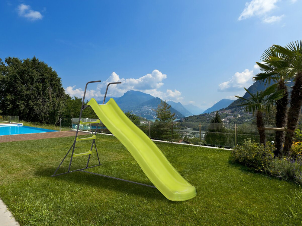 Tobogã de jardim duplo ondulado "Poly" na cor verde - 240 x 120 x 156 cm