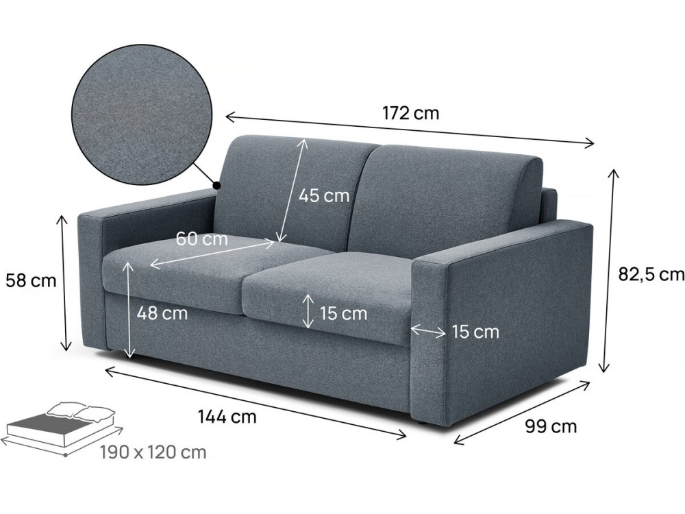 Sofá convertível em tecido "Diana" Express - cama de 120 cm - 2 lugares - Cinza