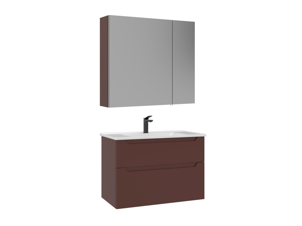 Conjunto de móvel de lavatório com espelho (2 peças) «Messina 85 v2» - 85 x 45 x 55 cm - Vermelho mate