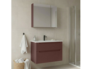 Conjunto de móvel de lavatório com espelho (2 peças) «Messina 85 v2» - 85 x 45 x 55 cm - Vermelho mate 2