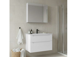 Conjunto de móvel de lavatório com espelho (2 peças) «Messina 85 v2» - 85 x 45 x 55 cm - Branco mate 2
