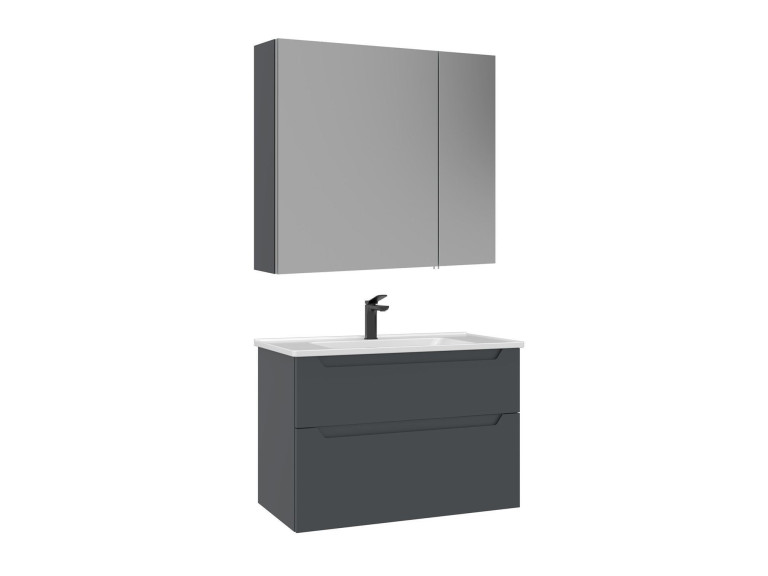 Conjunto de móvel de lavatório com espelho (2 peças) «Messina 85 v2» - 85 x 45 x 55 cm - Antracite mate
