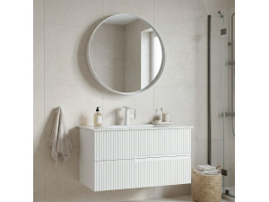 Conjunto de móvel de lavatório com espelho (2 peças) «Moonlight 90 v2» - 91 x 51 x 51 cm - Branco mate 2