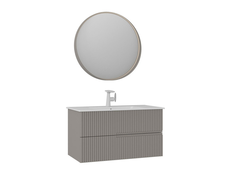 Conjunto de móvel de lavatório com espelho (2 peças) «Moonlight 90 v2» - 91 x 51 x 51 cm - Matte Mink