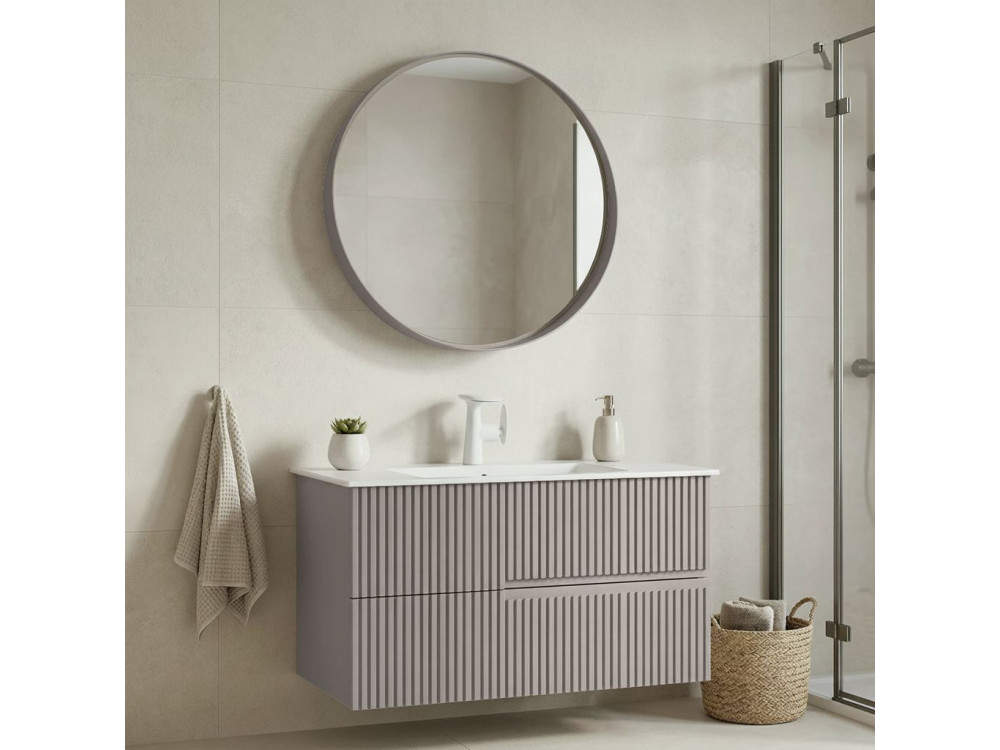 Conjunto de móvel de lavatório com espelho (2 peças) «Moonlight 90 v2» - 91 x 51 x 51 cm - Matte Mink