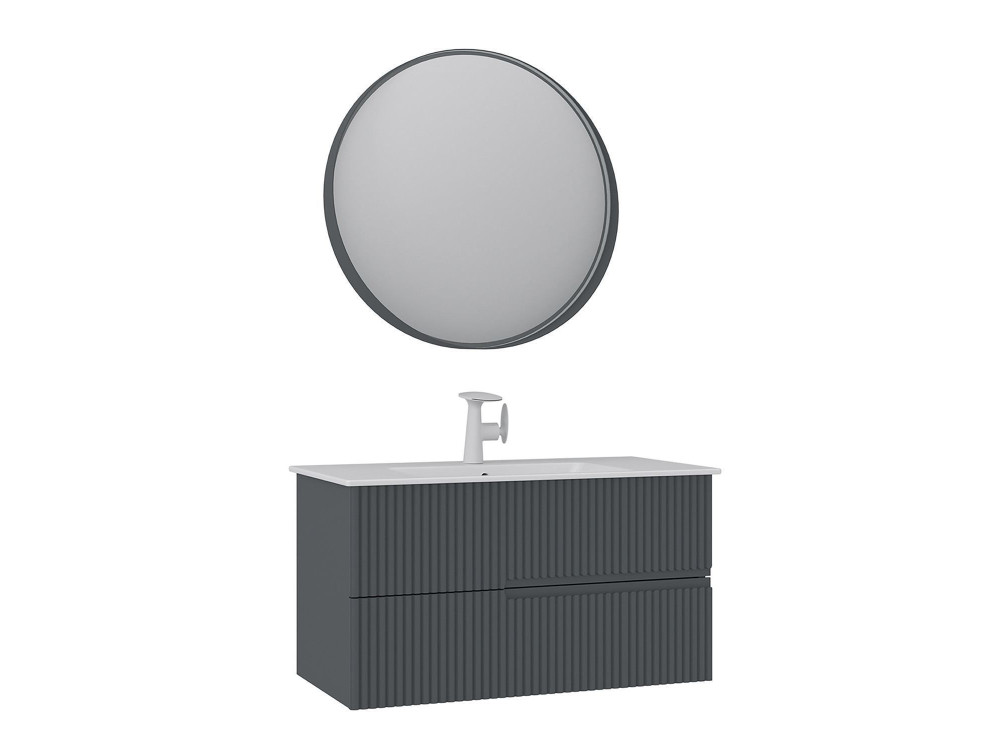 Conjunto de móvel de lavatório com espelho (2 peças) «Moonlight 90 v2» - 91 x 51 x 51 cm - Antracite mate