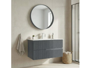 Conjunto de móvel de lavatório com espelho (2 peças) «Moonlight 90 v2» - 91 x 51 x 51 cm - Antracite mate 2