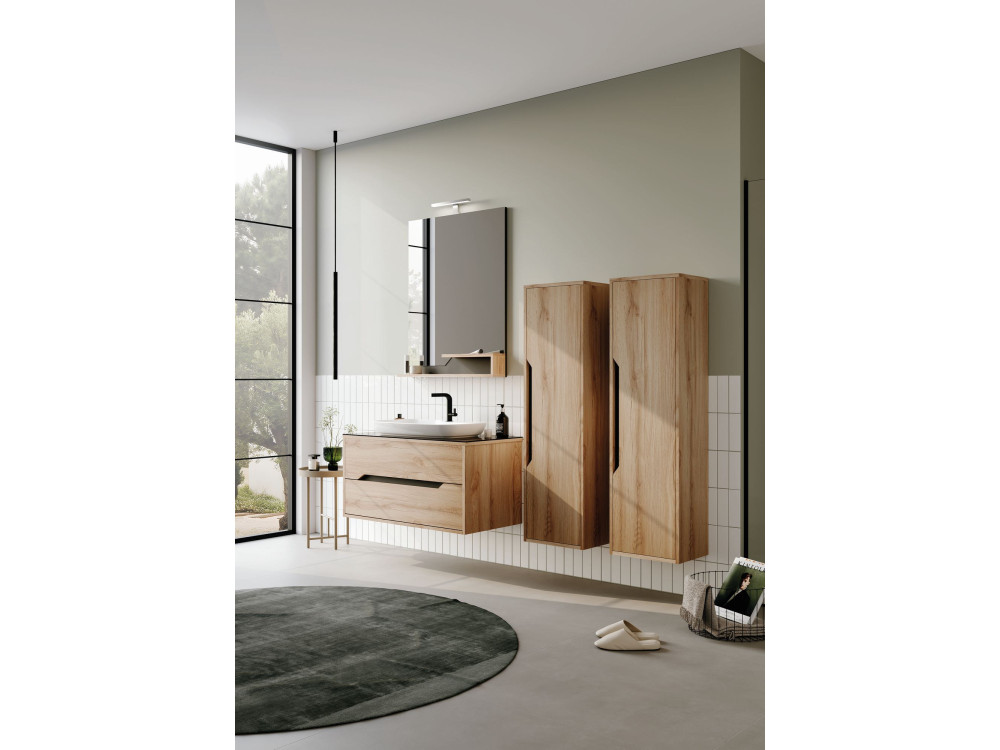 Conjunto de móvel de lavatório com espelho (2 peças) «Galia 100 v2» - 100 x 50 x 50 cm - Carvalho