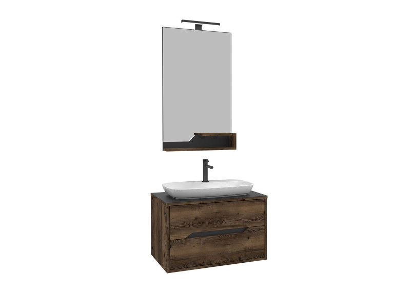 Conjunto de móvel de lavatório com espelho (2 peças) «Galia 80 v2» - 100 x 50 x 50 cm - Nogueira