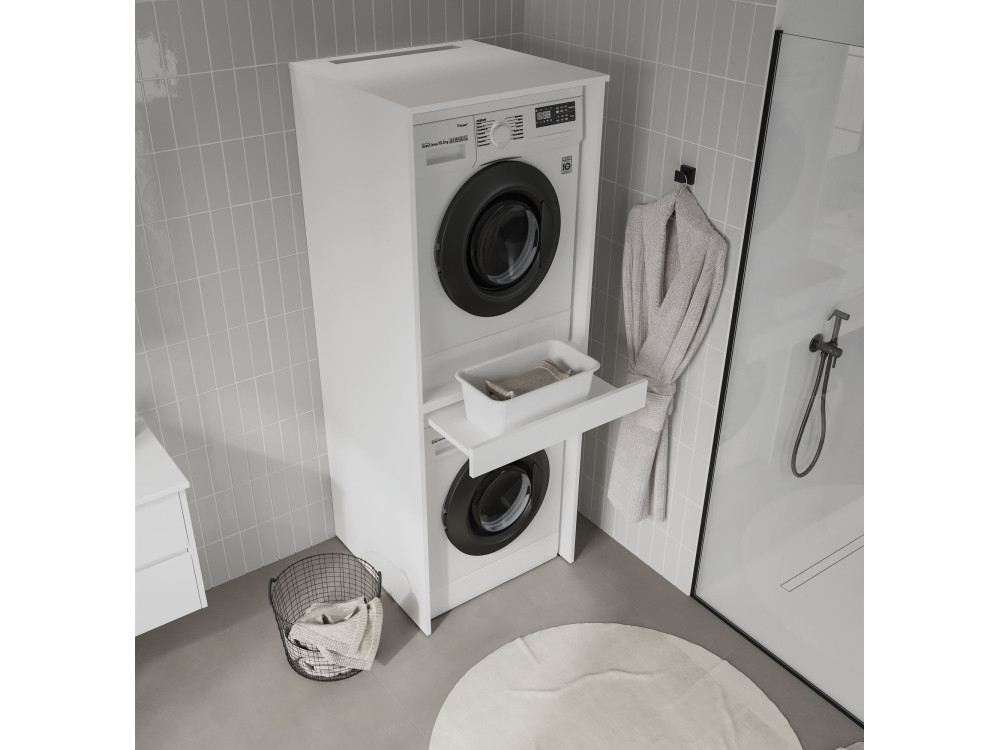 Móvel para máquina de lavar roupa «Linfa 70» - 70 x 73 x 193 cm - Branco mate