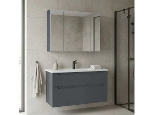 Conjunto de móvel de lavatório com espelho (2 peças) «Messina 100 v2» - 100 x 45 x 55 cm - Antracite mate 2