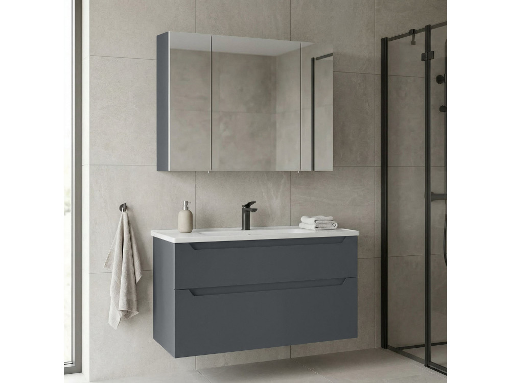 Conjunto de móvel de lavatório com espelho (2 peças) «Messina 100 v2» - 100 x 45 x 55 cm - Antracite mate