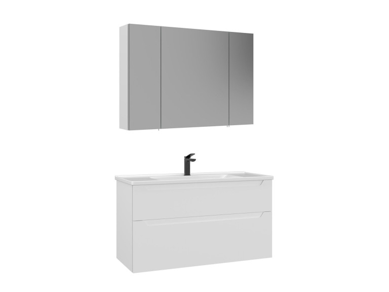Conjunto de móvel de lavatório com espelho (2 peças) «Messina 100 v2» - 100 x 45 x 55 cm - Branco mate