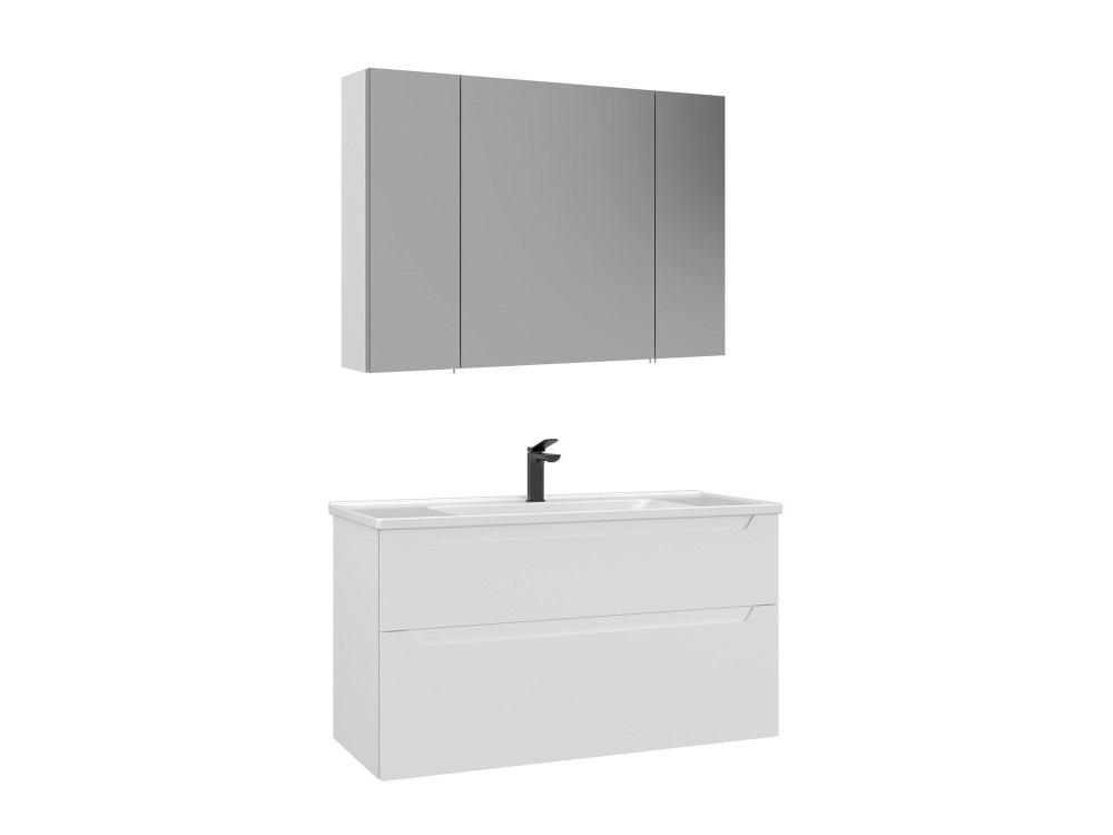 Conjunto de móvel de lavatório com espelho (2 peças) «Messina 100 v2» - 100 x 45 x 55 cm - Branco mate