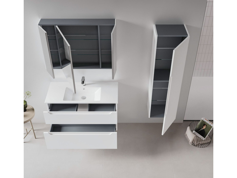 Conjunto de móvel de lavatório com espelho (2 peças) «Messina 100 v2» - 100 x 45 x 55 cm - Branco mate