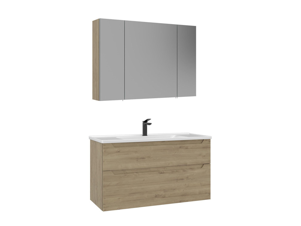 Conjunto de móvel de lavatório com espelho (2 peças) «Messina 100 v2» - 100 x 45 x 55 cm - Carvalho