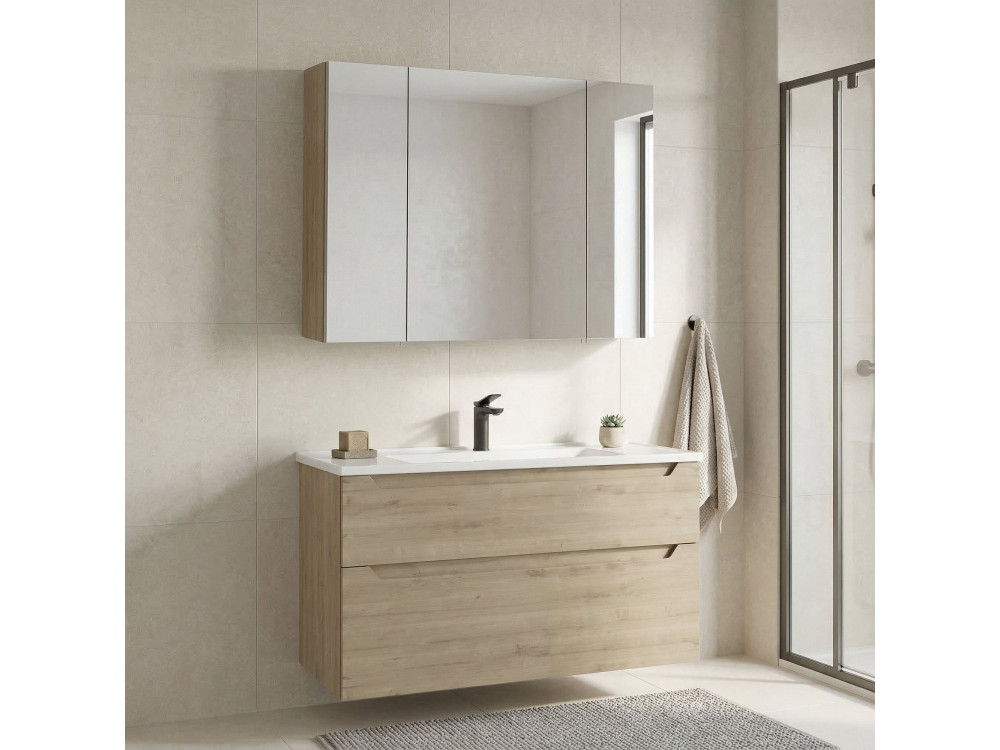 Conjunto de móvel de lavatório com espelho (2 peças) «Messina 100 v2» - 100 x 45 x 55 cm - Carvalho