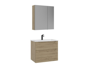 Conjunto de móvel de lavatório com espelho (2 peças) «Messina 65 v2» - 65 x 45 x 55 cm - Carvalho