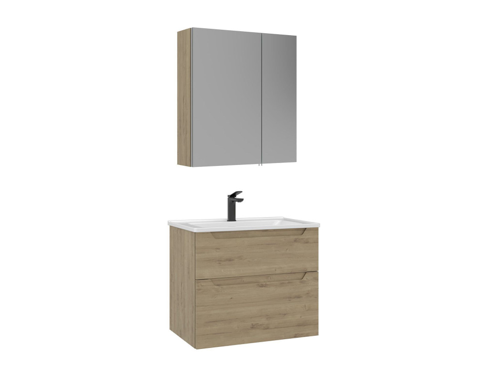Conjunto de móvel de lavatório com espelho (2 peças) «Messina 65 v2» - 65 x 45 x 55 cm - Carvalho