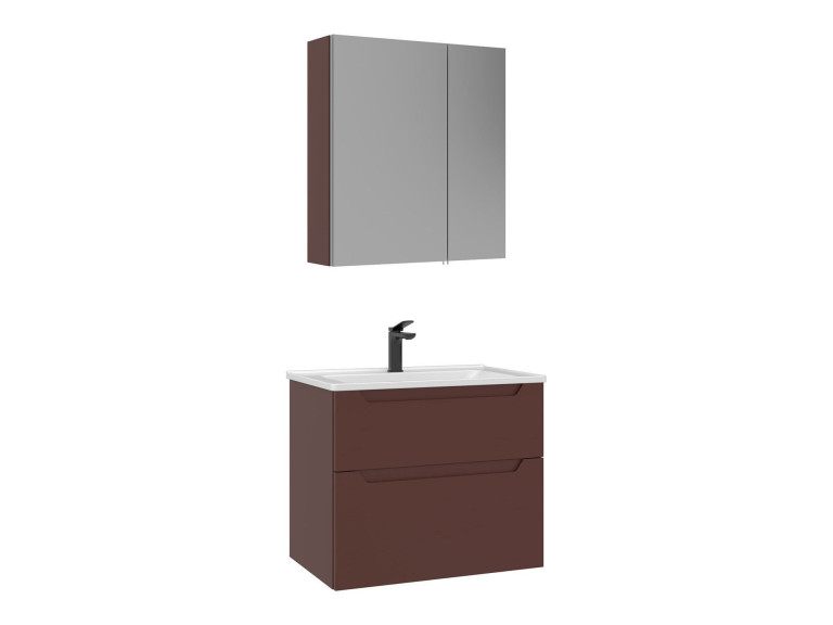 Conjunto de móvel de lavatório com espelho (2 peças) «Messina 65 v2» - 65 x 45 x 55 cm - Vermelho mate