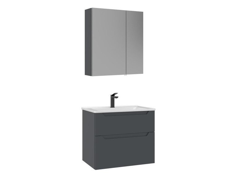 Conjunto de móvel de lavatório com espelho (2 peças) «Messina 65 v2» - 65 x 45 x 55 cm - Antracite mate