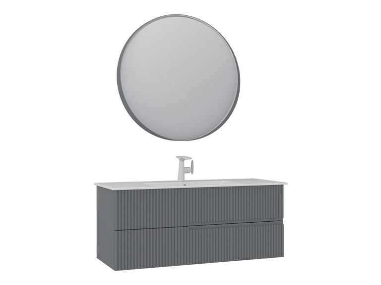 Conjunto de móvel de lavatório com espelho (2 peças) «Moonlight 120 v2» - 121 x 51 x 51 cm - Cinza mate