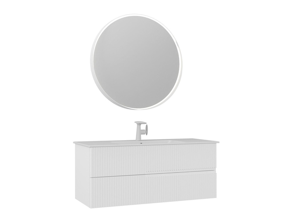 Conjunto de móvel de lavatório com espelho (2 peças) «Moonlight 120 v2» - 121 x 51 x 51 cm - Branco mate