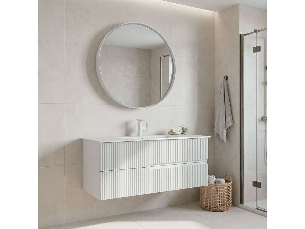 Conjunto de móvel de lavatório com espelho (2 peças) «Moonlight 120 v2» - 121 x 51 x 51 cm - Branco mate