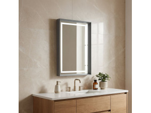 Espelho decorativo em madeira «Craft 60 x 90 v2» - 60 x 10 x 90 cm - Cinza mate 2