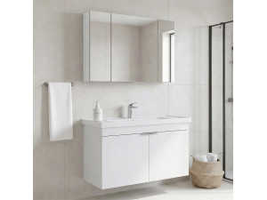 Conjunto de móvel com lavatório e espelho (2 peças) «Desna 100» - 100 x 45 x 58 cm - Branco mate 2