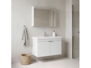 Conjunto de móvel com lavatório e espelho (2 peças) «Desna 80» - 80 x 45 x 58 cm - Branco mate 2