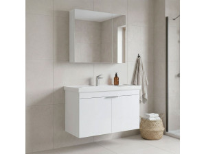 Conjunto de móvel com lavatório e espelho (2 peças) «Desna 90» - 90 x 45 x 58 cm - Branco mate 2