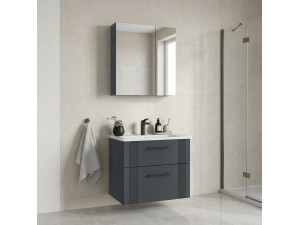 Conjunto de móvel de lavatório com espelho (2 peças) «Bari 65 v2» - 65 x 45 x 55 cm - Antracite mate 2