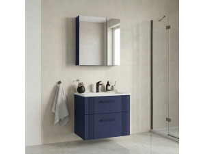 Conjunto de móvel de lavatório com espelho (2 peças) «Bari 65 v2» - 65 x 45 x 55 cm - Azul-marinho mate 2