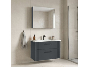 Conjunto de móvel de lavatório com espelho (2 peças) «Bari 85 v2» - 85 x 45 x 55 cm - Antracite mate 2