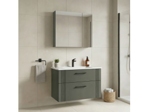 Conjunto de móvel de lavatório com espelho (2 peças) «Bari 85 v2» - 85 x 45 x 55 cm - Verde mate 2