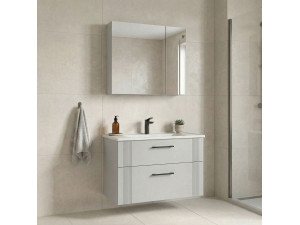 Conjunto de móvel de lavatório com espelho (2 peças) «Bari 85 v2» - 85 x 45 x 55 cm - Branco mate 2