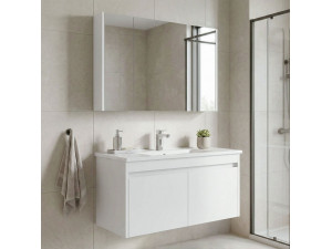 Conjunto de móvel de lavatório com espelho (2 peças) «Arno 100» - 100 x 45 x 52 cm - Branco 2