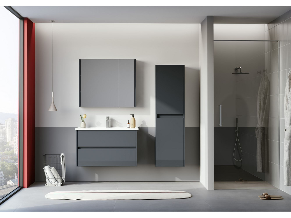 Móvel de casa de banho com espelho «Arno 80» - 79 x 16 x 66 cm - Cinza / Antracite