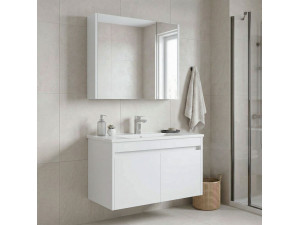 Conjunto de móvel com lavatório e espelho (2 peças) «Arno 85» - 85 x 45 x 52 cm - Branco 2