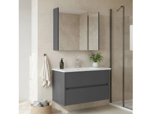 Conjunto de móvel de lavatório com espelho (2 peças) «Arno 85» - 85 x 45 x 52 cm - Cinza 2