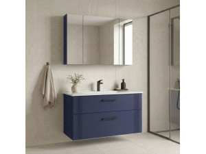 Conjunto de móvel de lavatório com espelho (2 peças) «Bari 100 v2» - 100 x 45 x 55 cm - Azul-marinho mate 2