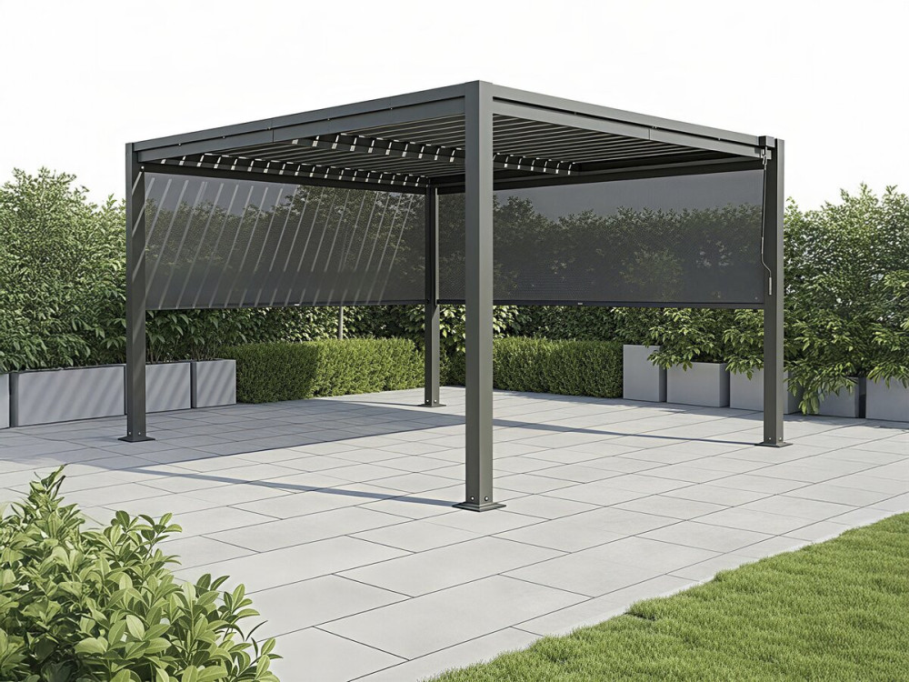 Pérgola bioclimática com 2 persianas de aço galvanizado "Howard" - 3 x 4 m - Cinza