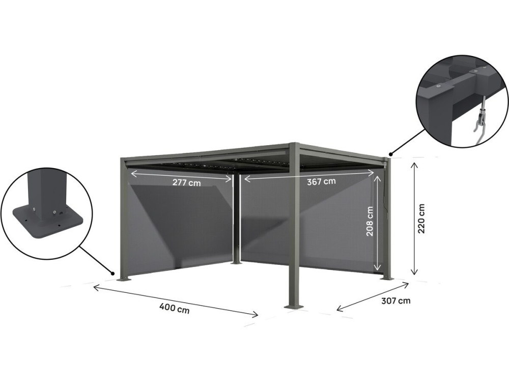 Pérgola bioclimática com 2 persianas de aço galvanizado "Howard" - 3 x 4 m - Cinza