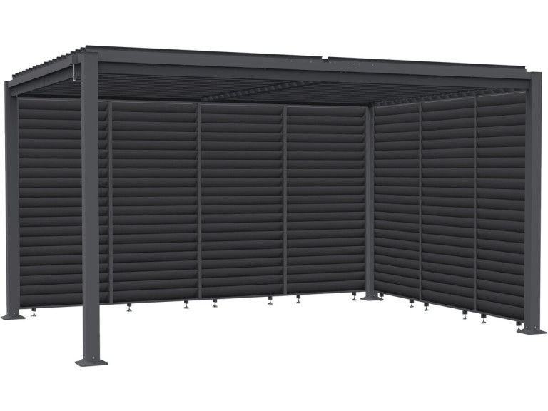 Pérgola bioclimática com 7 venezianas de aço galvanizado "Howard" - 3 x 4 m - Cinza