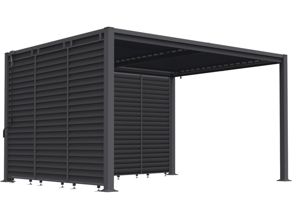 Pérgola bioclimática com 7 venezianas de aço galvanizado "Howard" - 3 x 4 m - Cinza