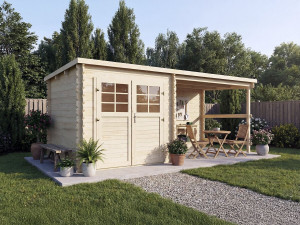 Telheiro de madeira para jardim "Montval" com toldo - 14 m² - 28 mm 2